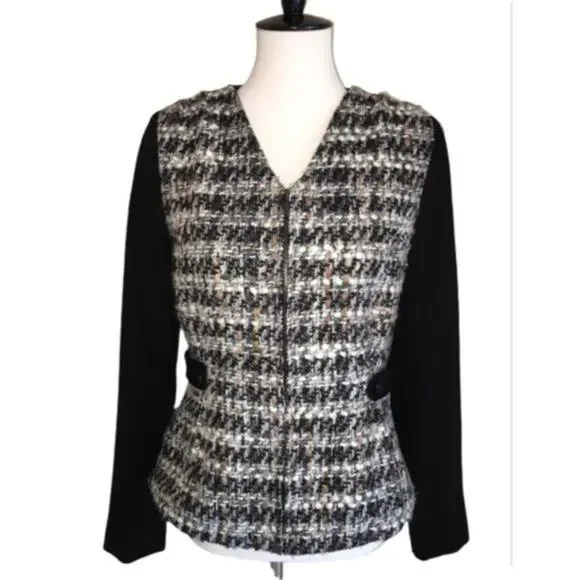 Doncaster Mixed Media Nubby Tweed Zip Jacket Small EUC - Picture 1 of 8